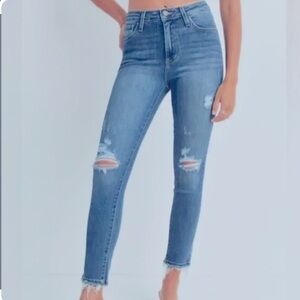 Women’s Just‎ Black High Rise Skinny Jean Raw Hem Medium Wash Stretch Size 29